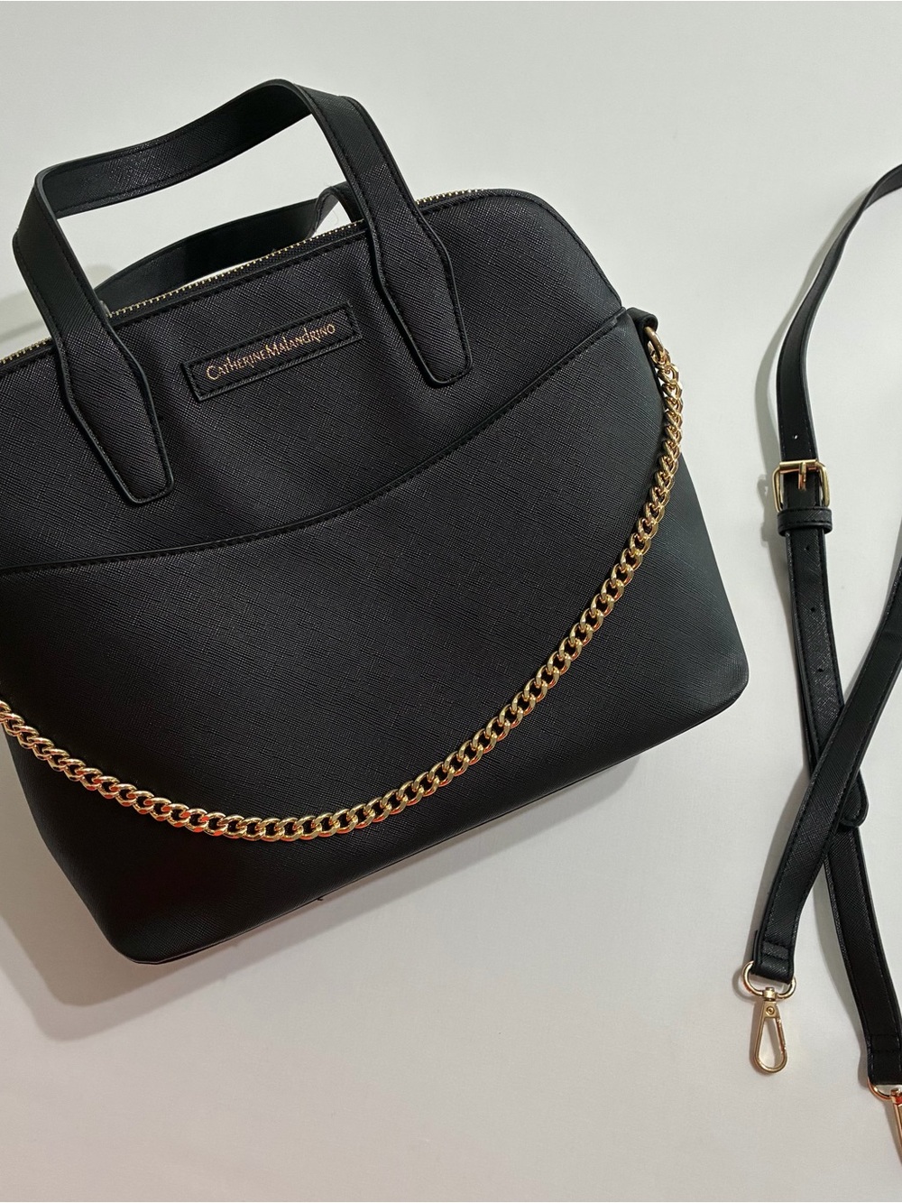 Catherine Malandrino Black Satchel with Gold Chain Detail